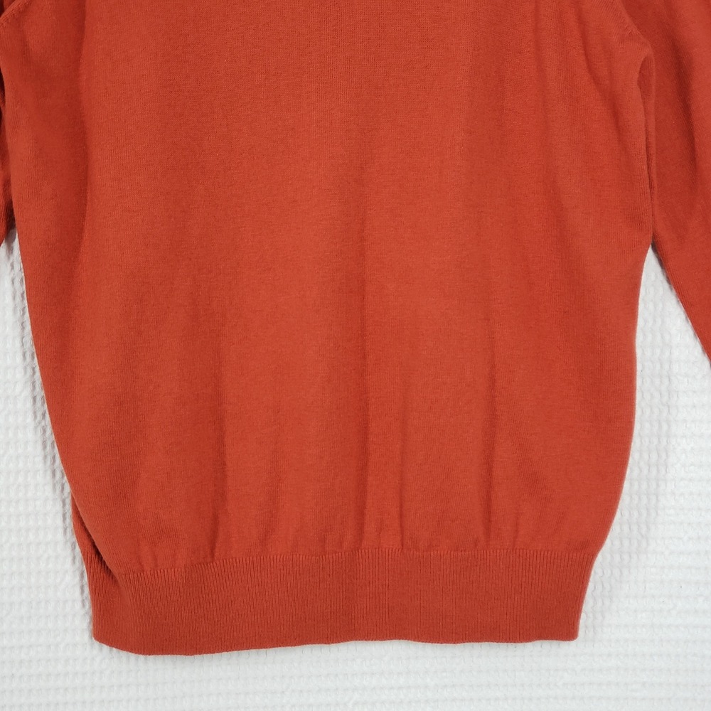 IZOD V-Neck Sweater Mens Medium Orange Cotton Wool Blend Knit Classic Preppy - Picture 11 of 13